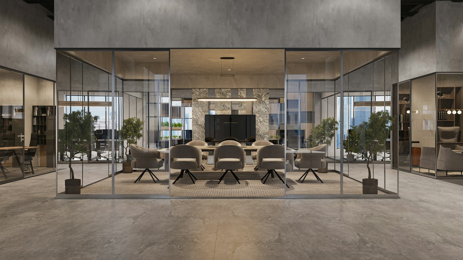 Glass-walled meeting room